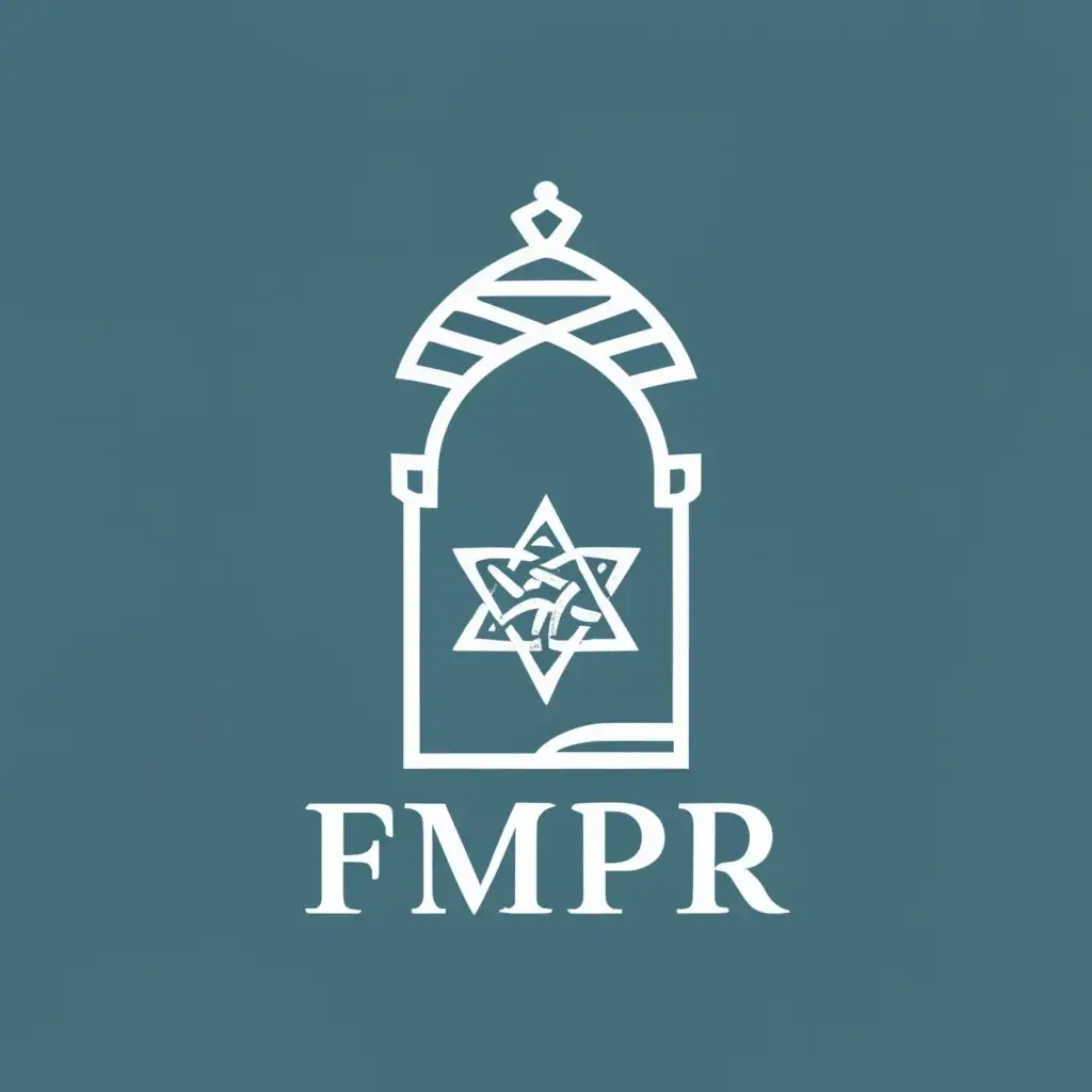 logo, majestic logo of a medicine pharmacy university in Moroccan door books, medicine symbol inside, blue and green colors, with the text "FMPR", typography, be used in Education industry