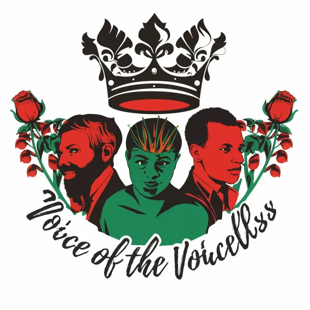 logo, Therapy Group
Crown
Red Green Rose
Black men, with the text "Voice of the Voiceless", typography, be used in Religious industry