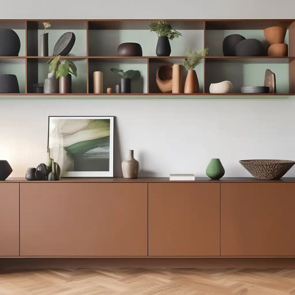 Designer Dark Brown Shelving System with Vase and A3 Portrait Picture