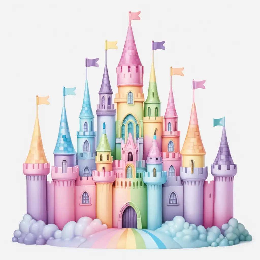 Enchanting Pastel Rainbow Castle Illustration on a White Background