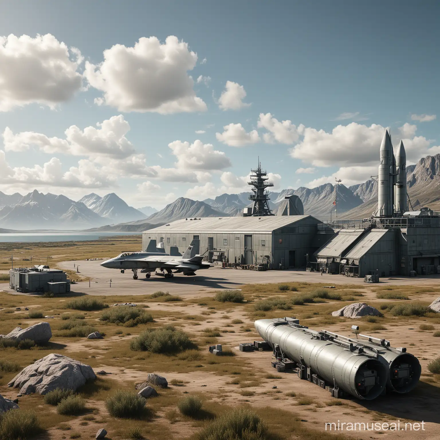 cruise missile military station in a remote location, realistic details, HD