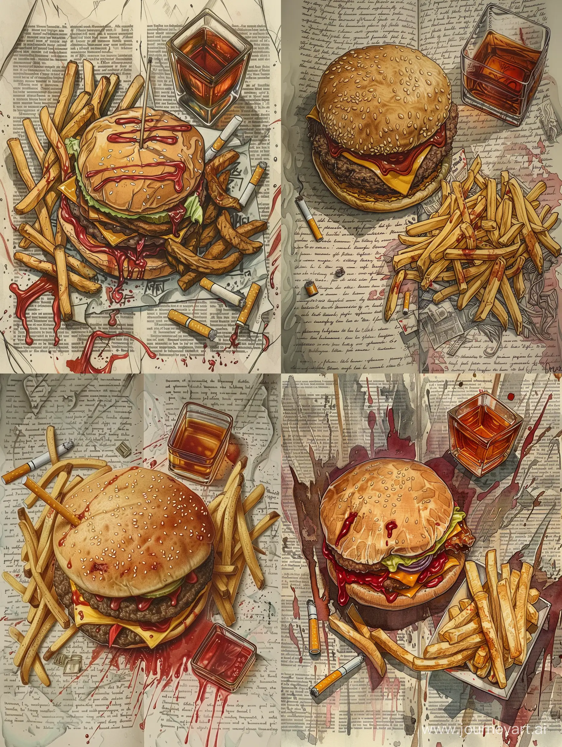 Surreal-Burger-Feast-with-Bourbon-and-Ink-Stains