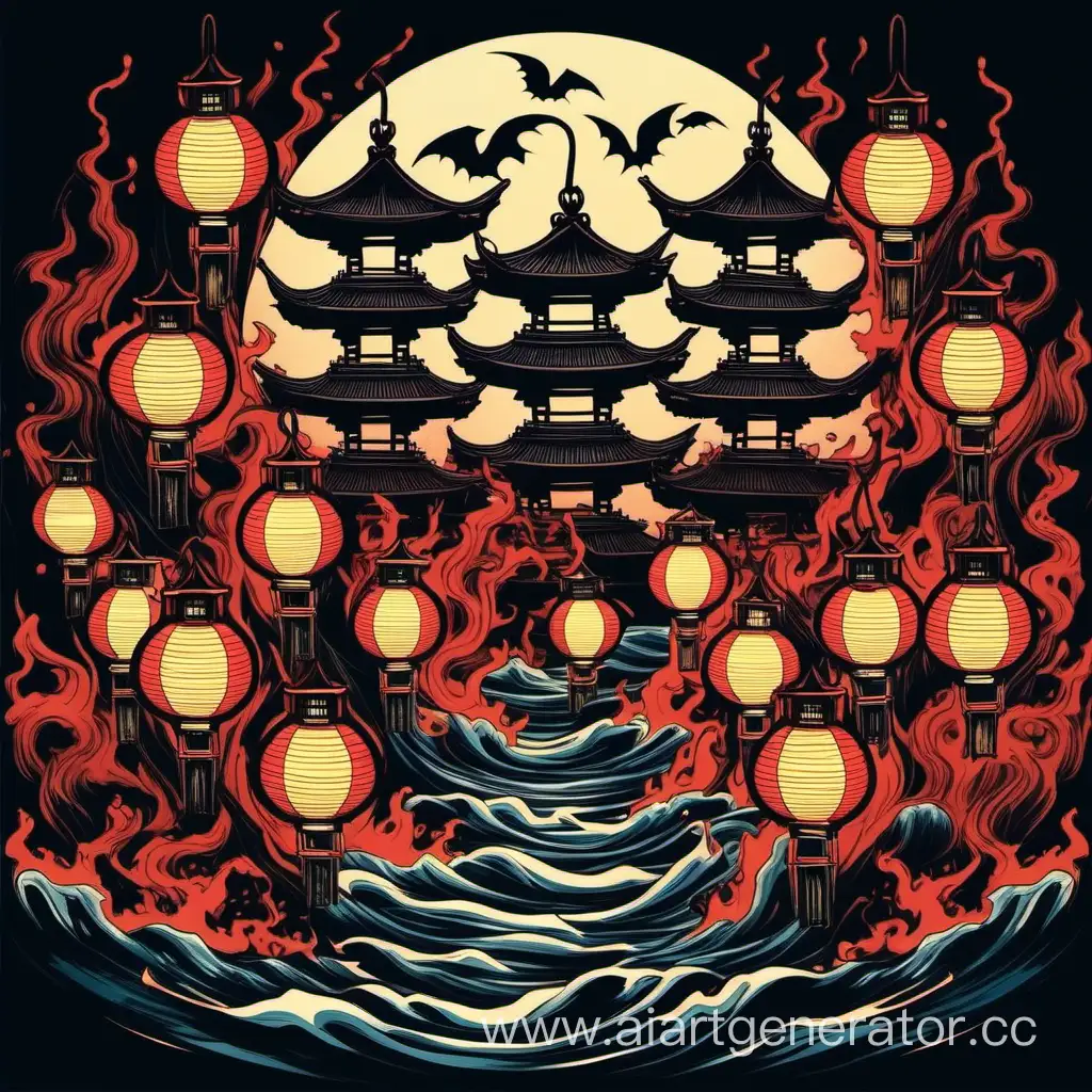 Island of demonic lanterns with souls in Japanese style