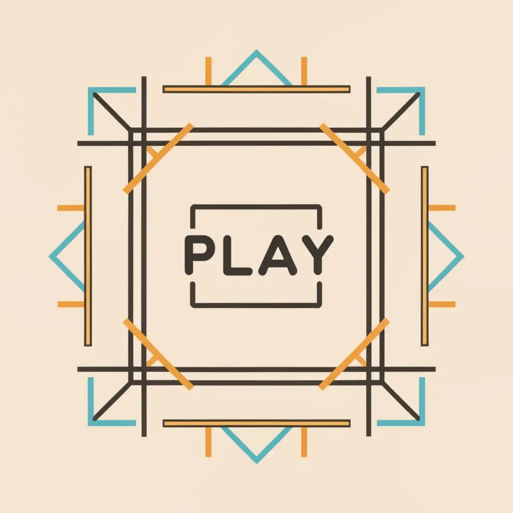 logo, A picture frame made of lines, with a play button placed in the center., with the text "play", typography