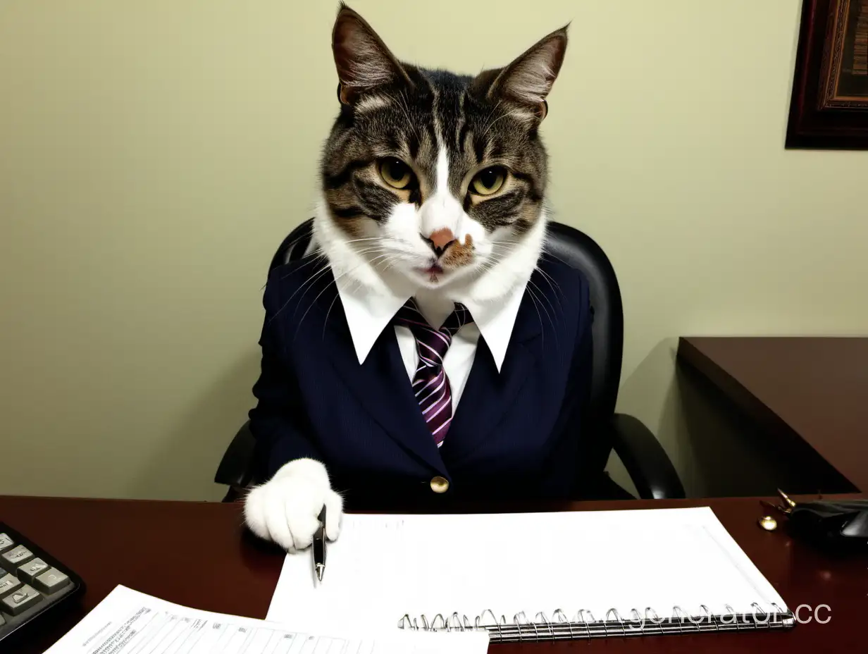 Adorable-Cat-Secretary-Organizing-Office-Supplies