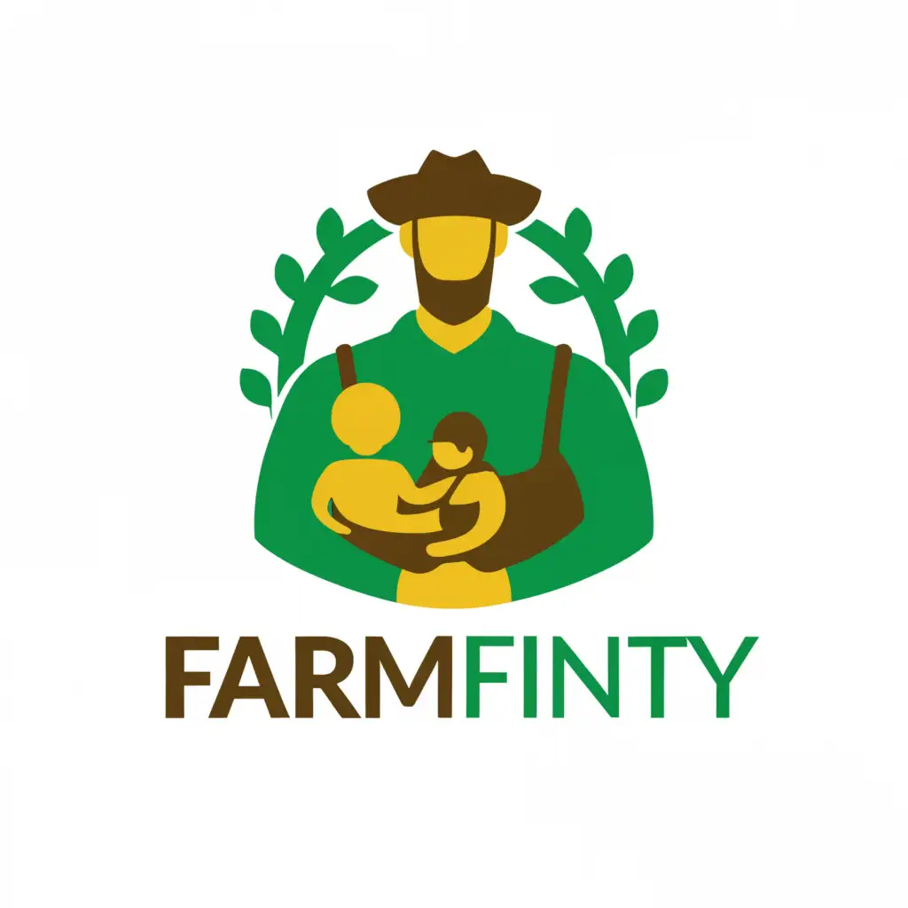 a logo design,with the text "Farmfinity", main symbol:farmer and family,Moderate,be used in Retail industry,clear background