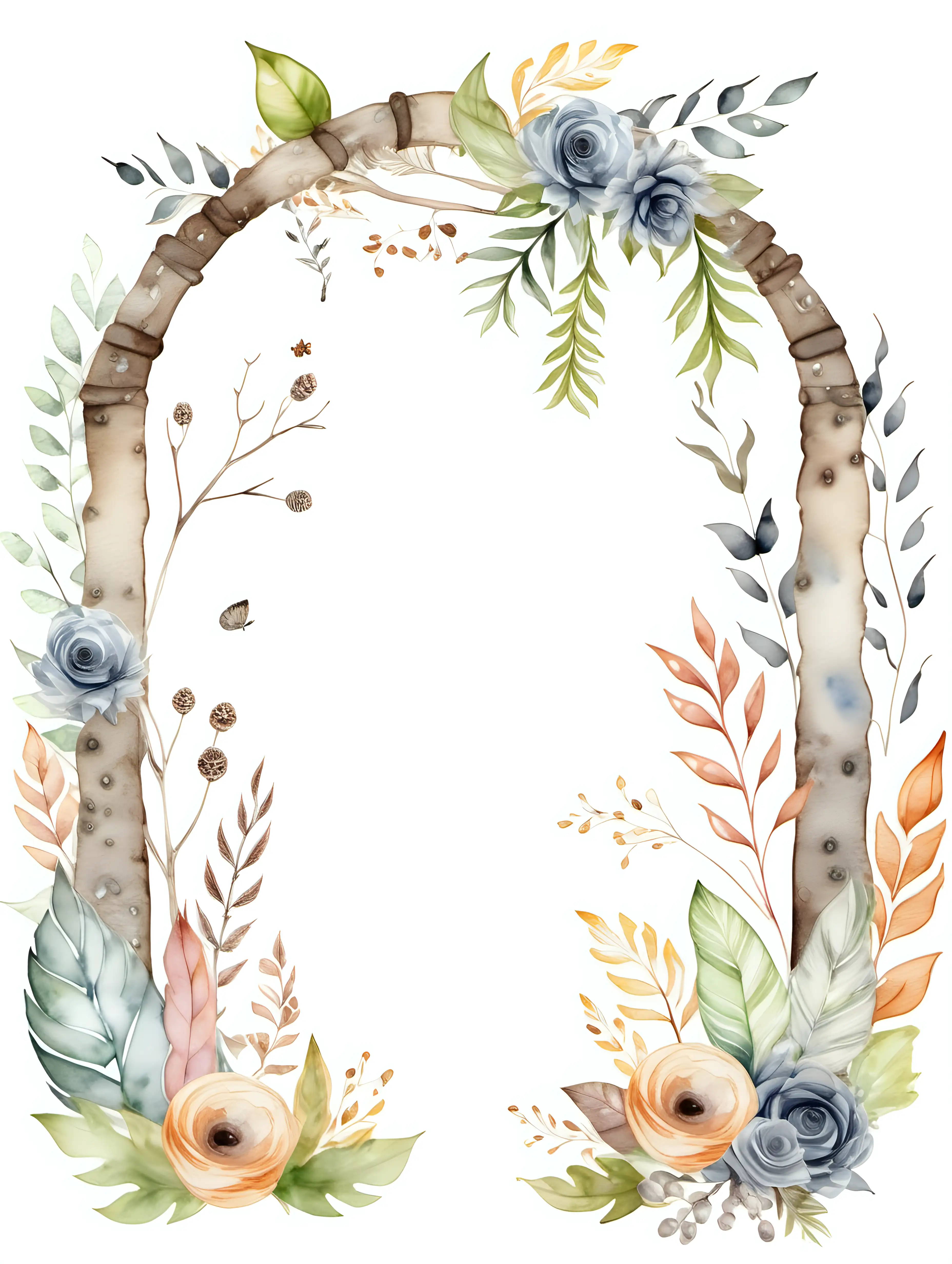 Watercolor Boho Woodland Arch Clipart for Nursery Decor