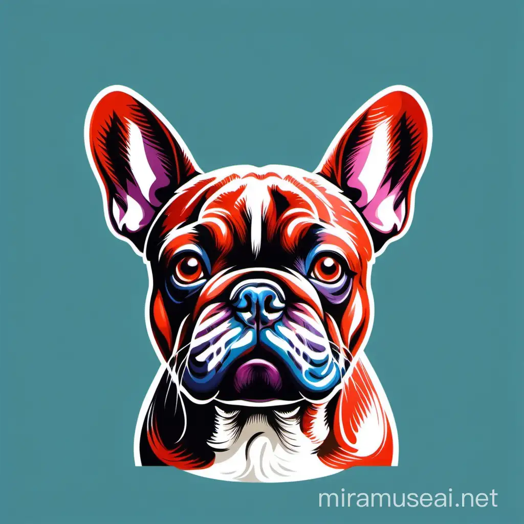 Colorful Front French Bulldog Vector Illustration on White Background