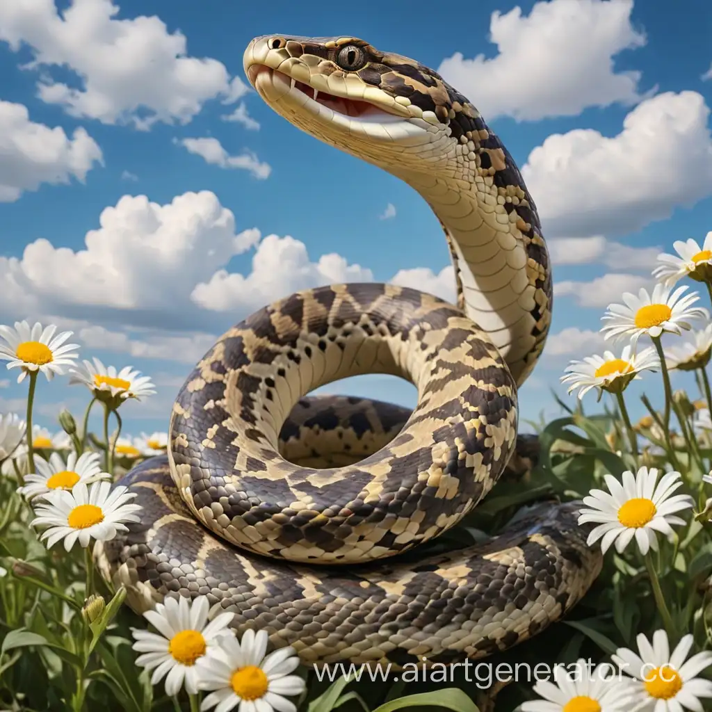 Graceful-Python-Amidst-Daisy-Fields-and-Cloudy-Skies