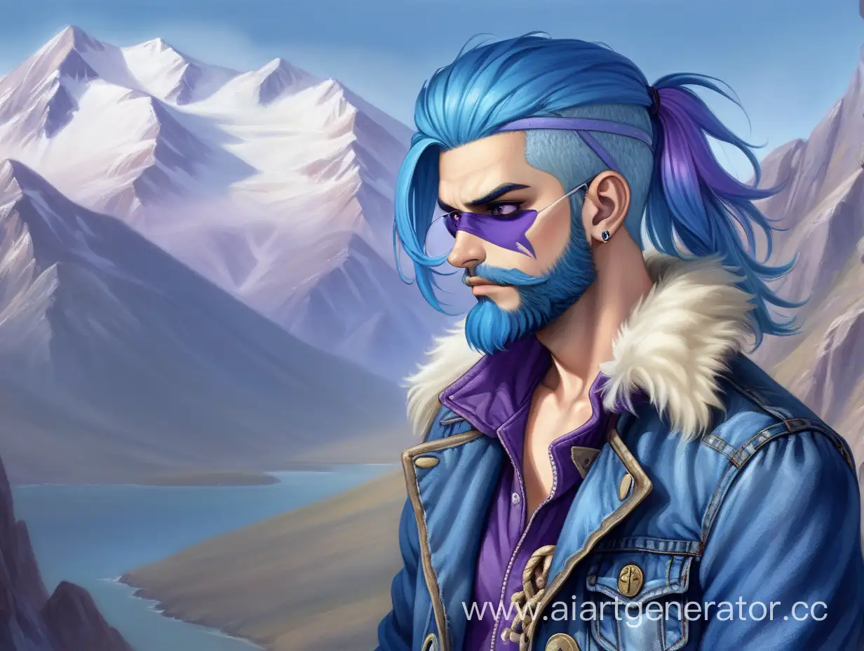 Bluehaired-Man-with-Pirate-Bandage-Standing-Against-Mountain-Landscape