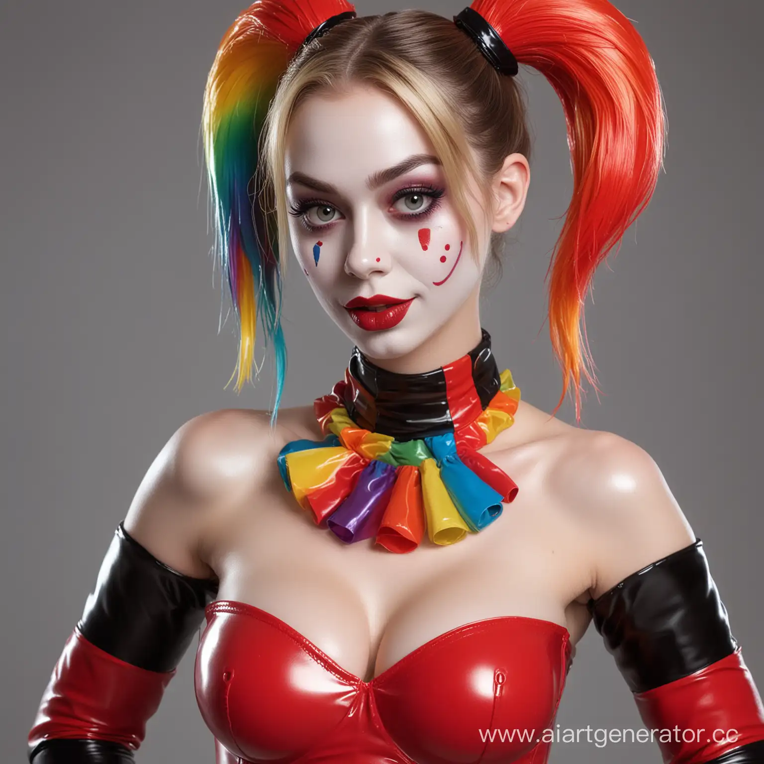 Cute-Cartoon-Harley-Quinn-Doll-Cosplay-Playful-Rainbow-Clown-Latex-Costume