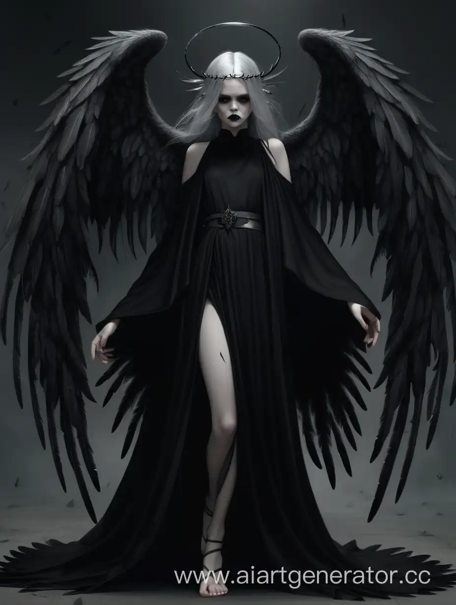 Mysterious-Gothic-Angel-with-Thorns-Halo-and-Feather-Cape