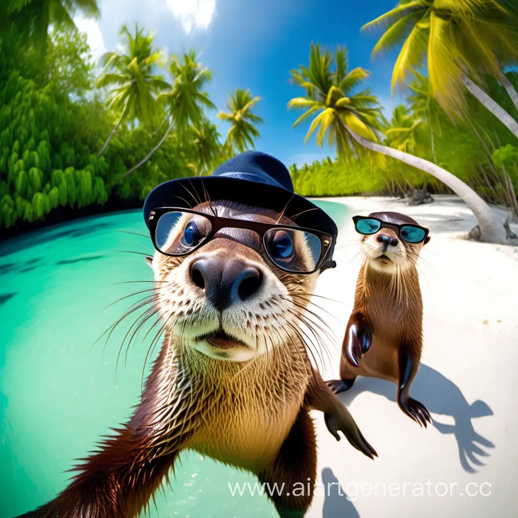 Playful-Otters-Capture-Maldives-Selfies-in-Stylish-Hats