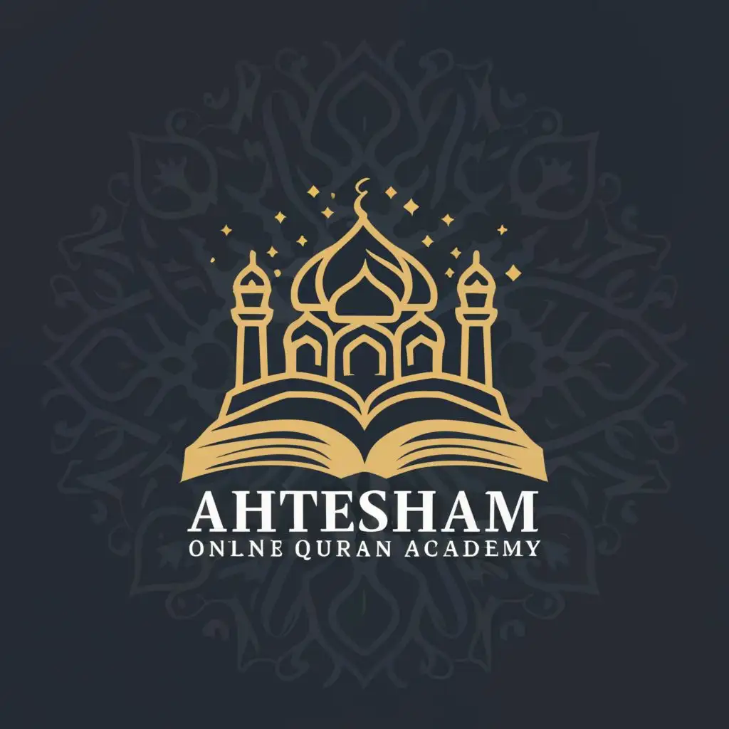 logo, Book
Quran
Mosque, with the text "Ahtesham online Quran academy", typography, be used in Education industry