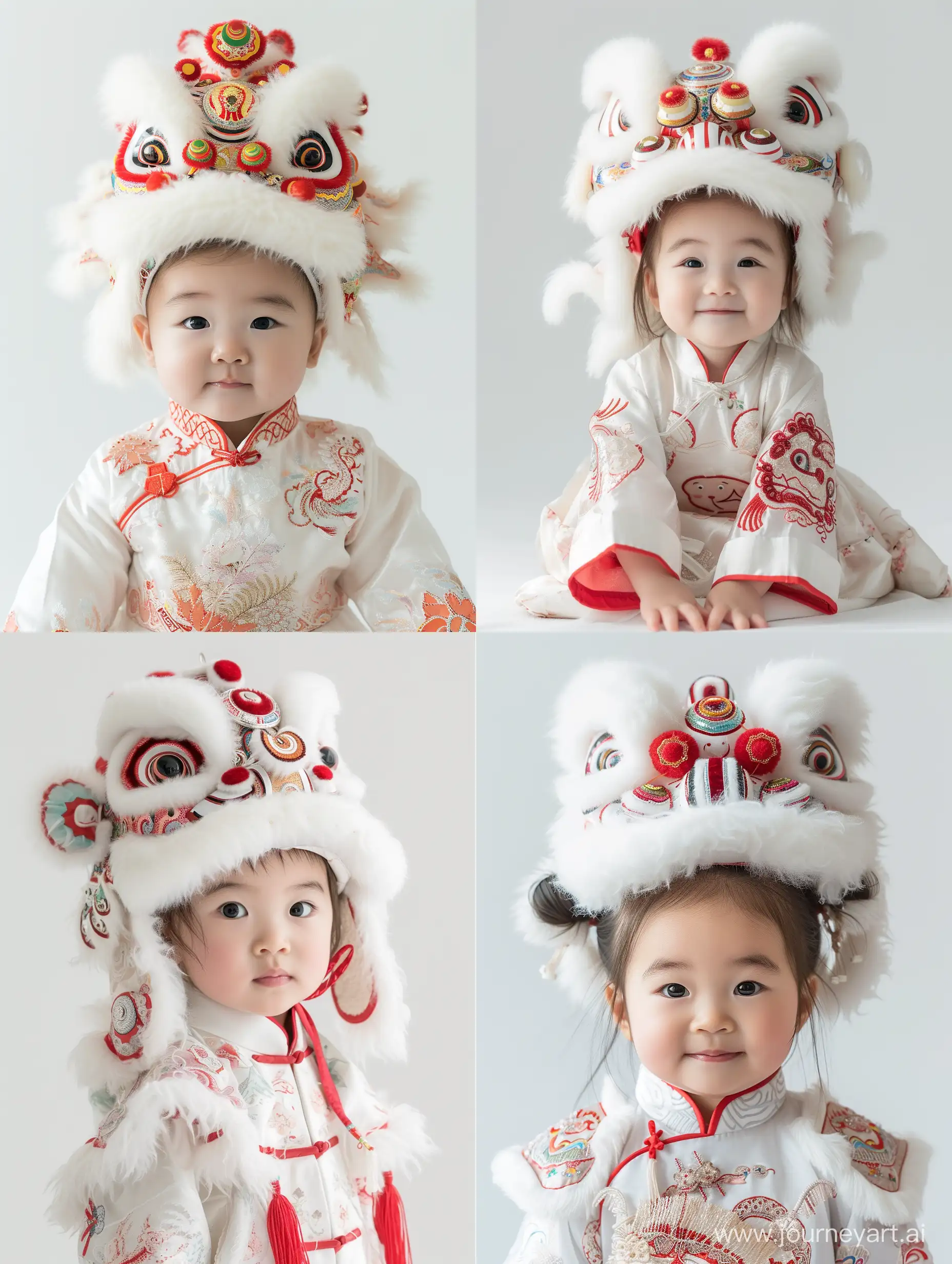 Adorable-1YearOld-Chinese-Girl-with-Dancing-Lion-Vibrant-Chinese-Costume-on-Pure-White-Background