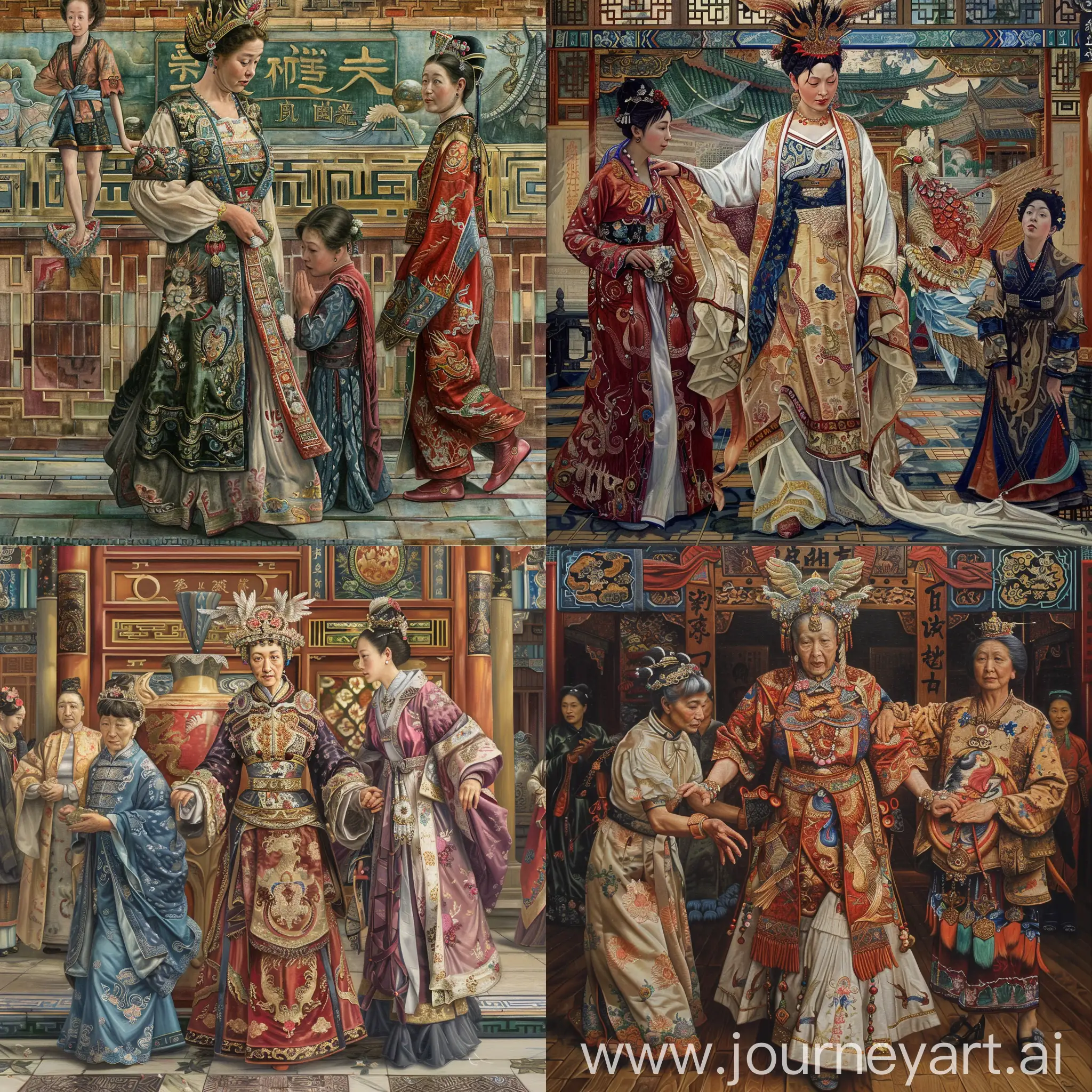 Grandiose-Portrait-Empress-Dowager-Cixi-Assisted-by-Maid-in-Magnificent-Attire