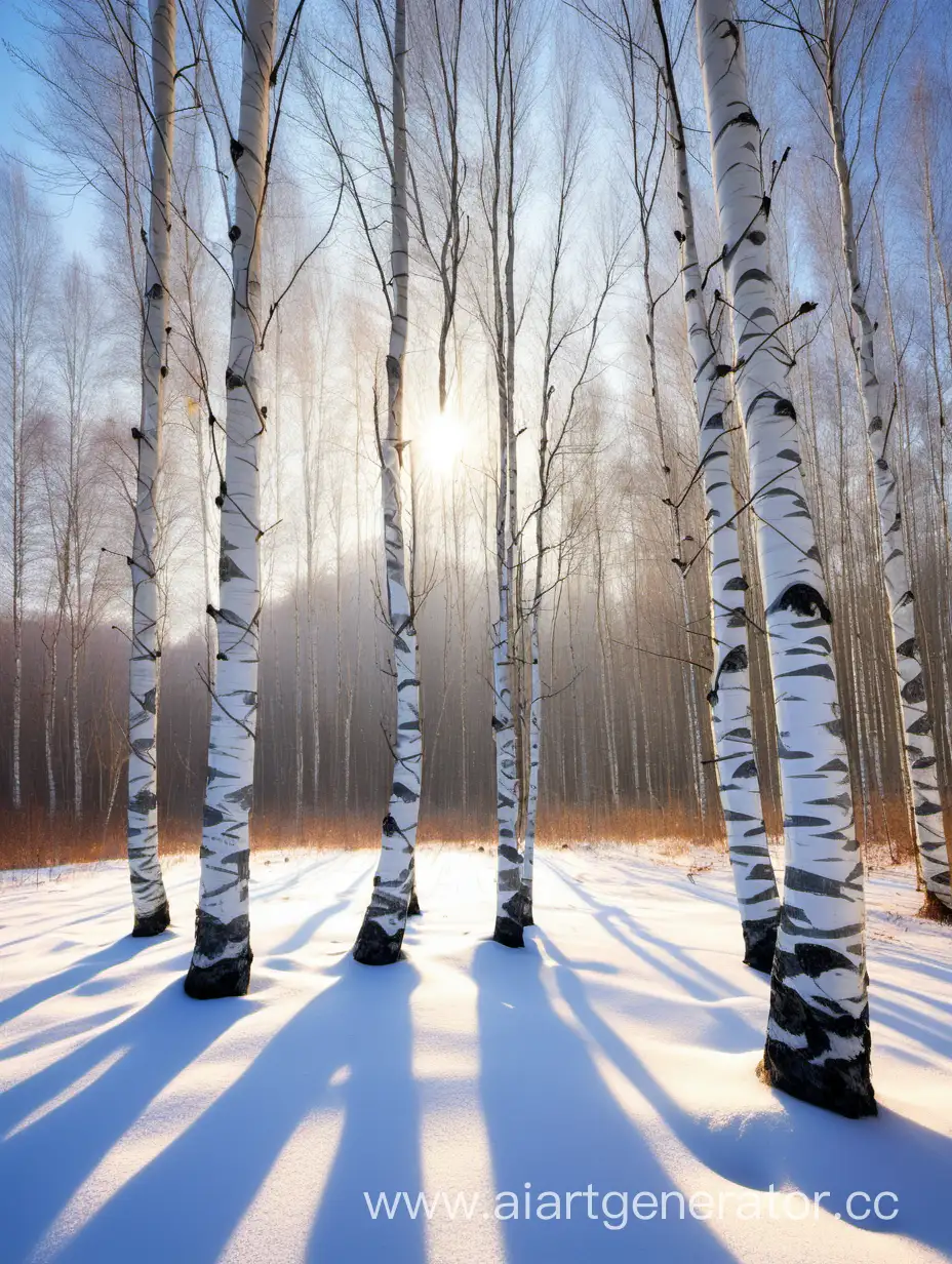 Березы, зимний лес, солнце, пейзаж