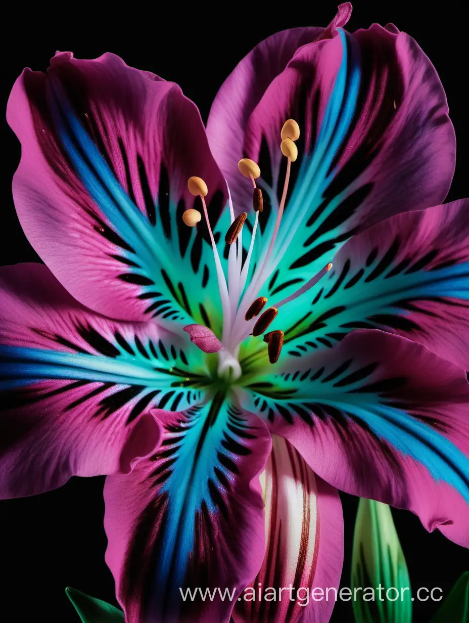 1 Alstroemeria blue FLOWER close up ON dark pink
