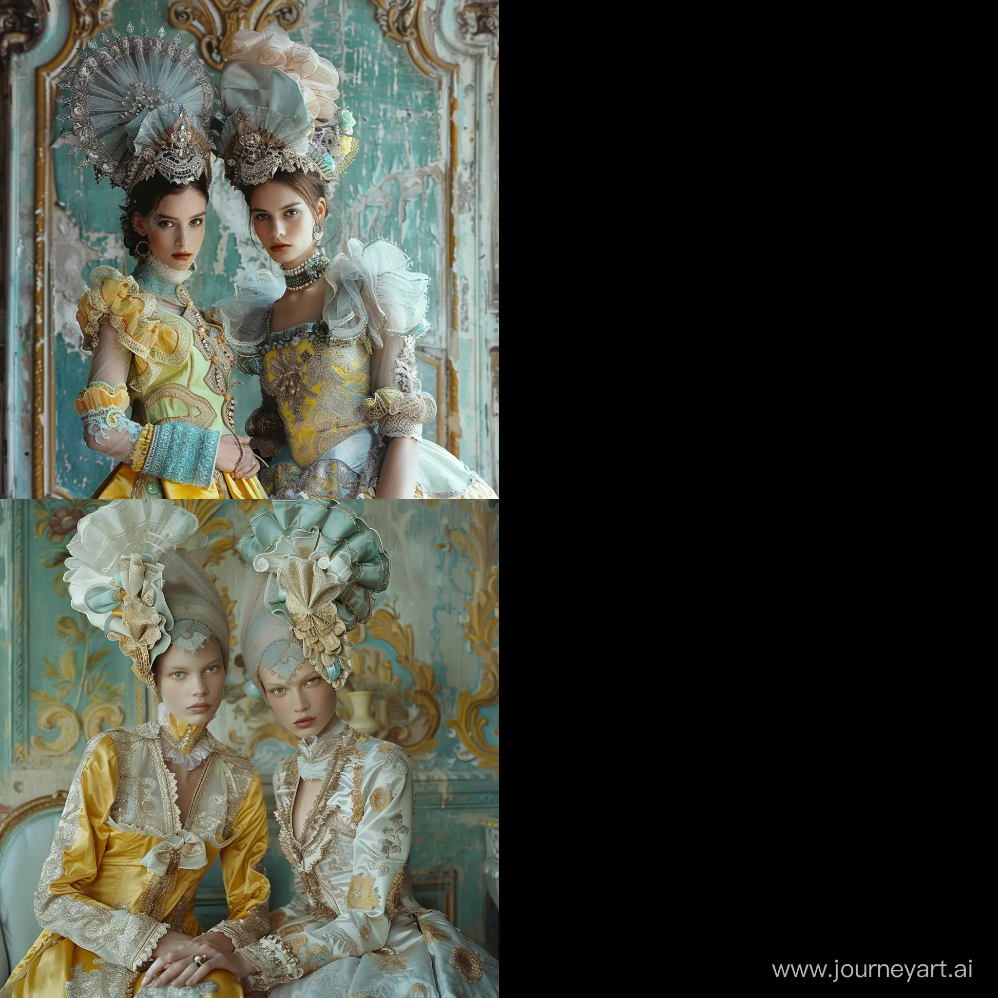 raffaella guissio in jul 2012 eliz raffaellas and güelly for vogue, in the style of chen zhen, bronze and aquamarine, eccentric detail placements, vintage charm, focus stacking, light silver and yellow, old-world charm
