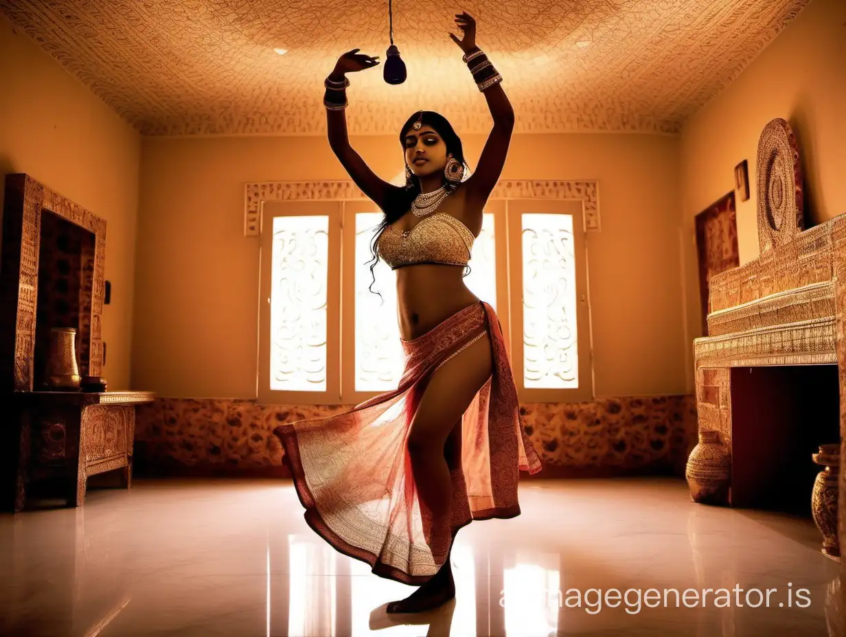 Young Indian Woman Dancing Nude in Lavishly Decorated Room | AI Image  Generator