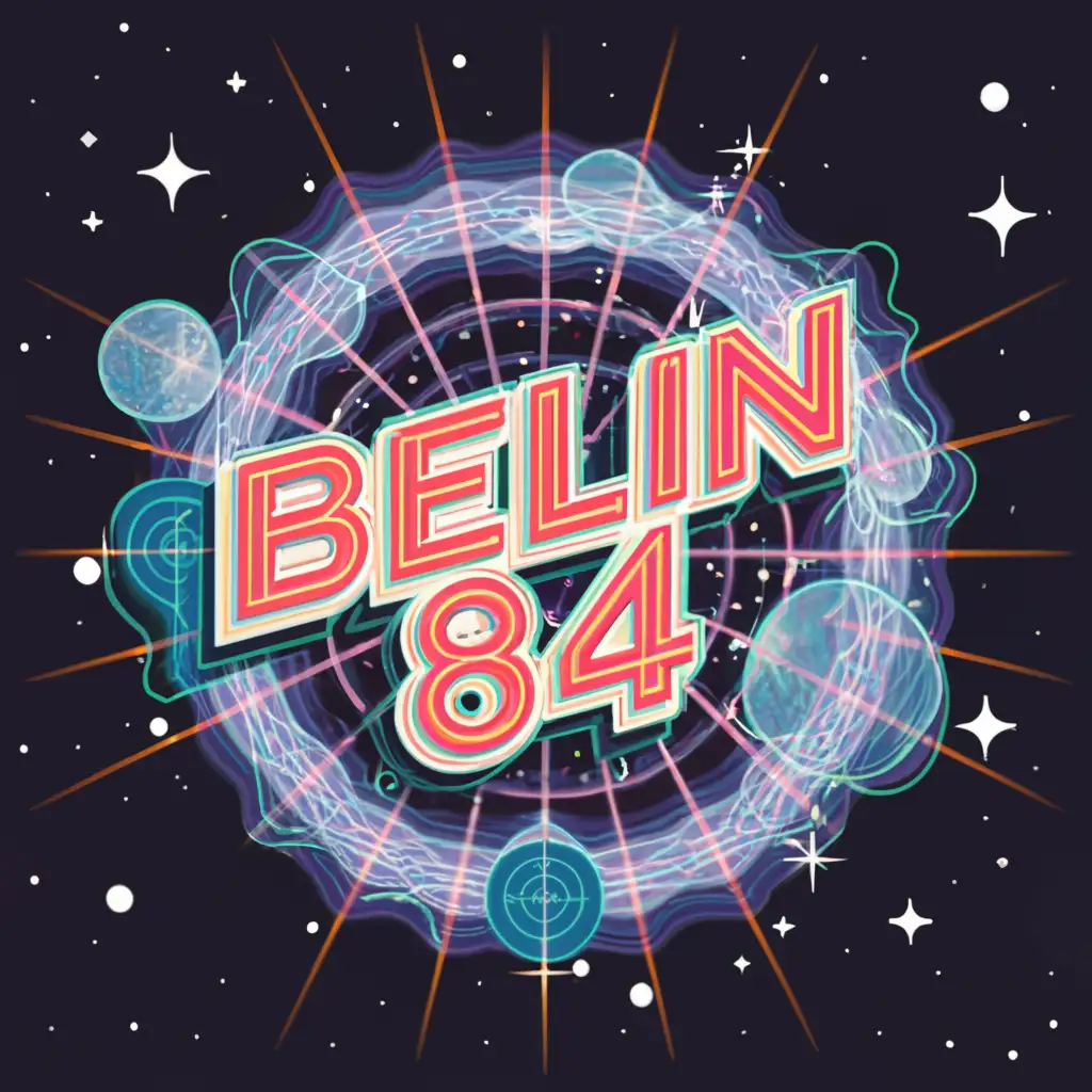 a logo design,with the text "Belin 84", main symbol:70s text Belin84  shining colorful disco daft punk style sparks and lights
Background: In the vastness of the universe lies the nebula 'Unfathomable,' an enigma shrouded in the colors of the unknown. Explore its cosmic depths, where ancient secrets and unbridled ambitions intertwine in a stellar ballet. Among the nebulae and stars, epic battles unfold for galactic dominance and for the discovery of truths that could change the course of destiny.,complex,clear background