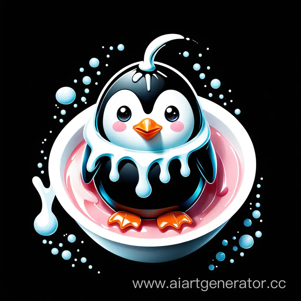 Adorable-Abstract-Penguin-Sculpture-in-Creamy-Yogurt-Against-Dark-Background