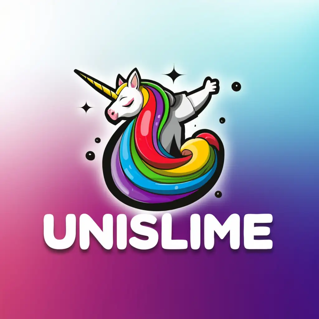 a logo design,with the text "Unislime", main symbol:Slimemen, unicorn, rainbow,Moderate,be used in Entertainment industry,clear background
