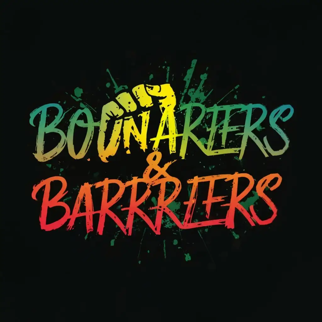 a logo design,with the text "Boundaries & Barriers", main symbol:Handwritten Paintet BREAK BOUNDARIES & BARRIERS  in colors green yellow red, Reagge Style Rasta,complex,be used in Events industry,clear background