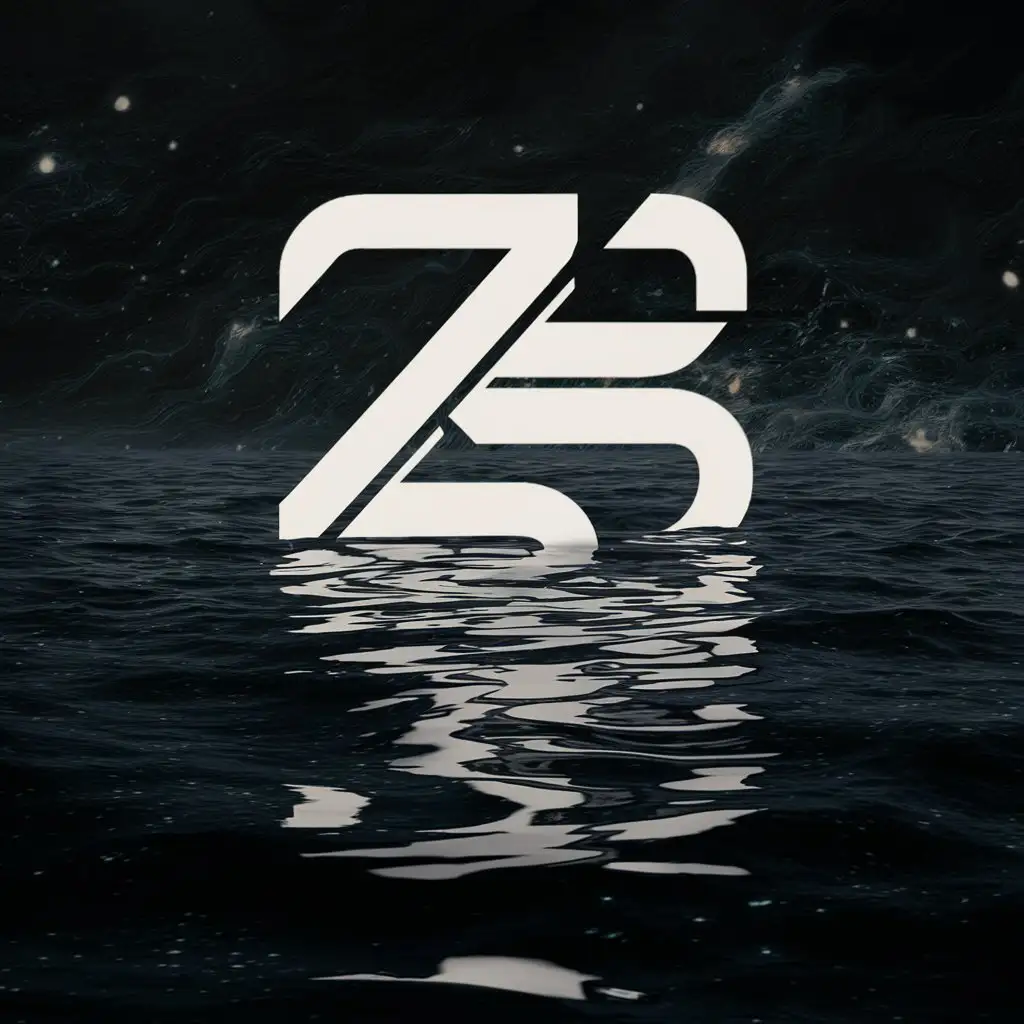 Create a logo, Zs in a space theme, also add a black sea, above which the “Zs” logo will be located, so that there is a reflection of the “Zs” logo on the water