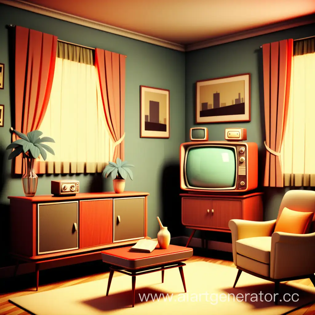 vintage tv room stylized