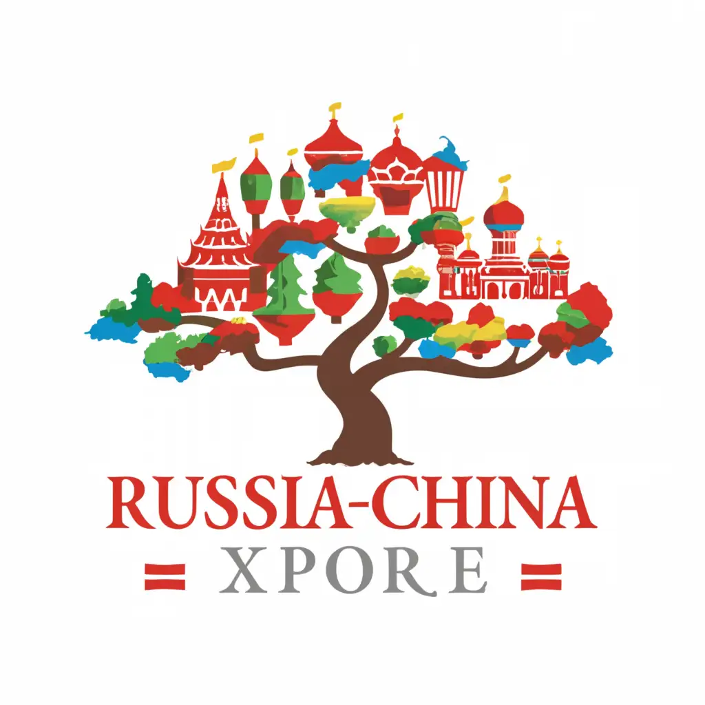 LOGO-Design-for-RussiaChina-Explore-Multicolored-Tree-with-Iconic-Landmarks-of-Both-Nations