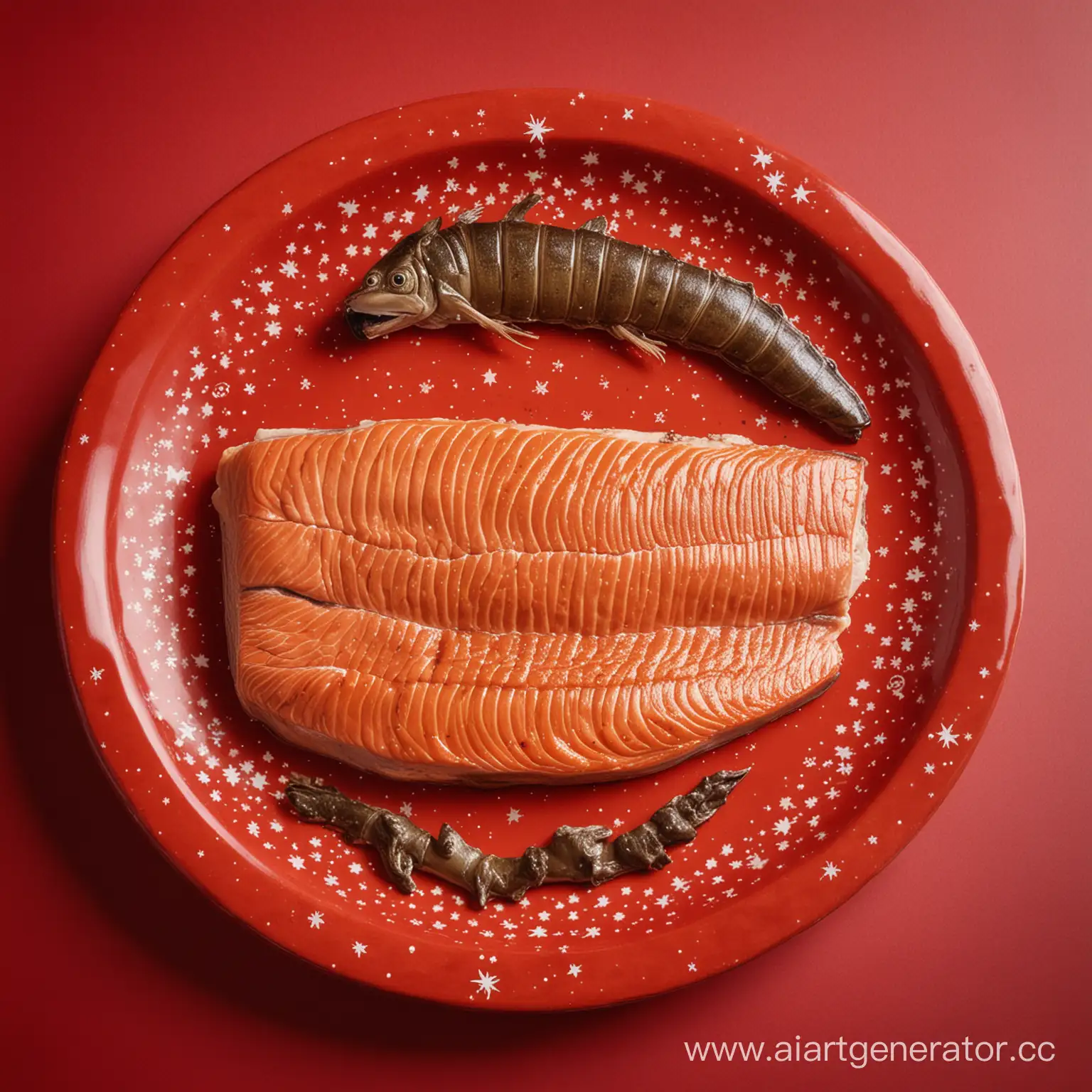 Bizarre-Culinary-Creation-Salmon-with-Monkey-Legs-and-Deer-Hoof-on-a-Starry-Red-Plate