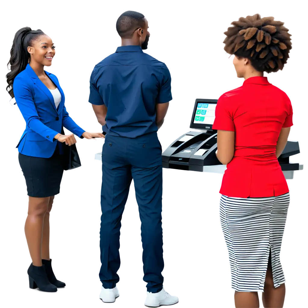 Black man standing infront of a black woman cashier