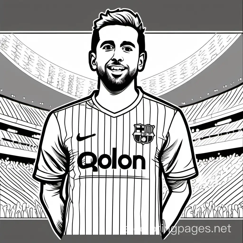 jordi alba, Barcelona 
football, coloring page, black and white color, Coloring Page, black and white, line art, white background, Simplicity, Ample White Space. The background of the coloring page is plain white to make it easy for young children to color within the lines. The outlines of all the subjects are easy to distinguish, making it simple for kids to color without too much difficulty