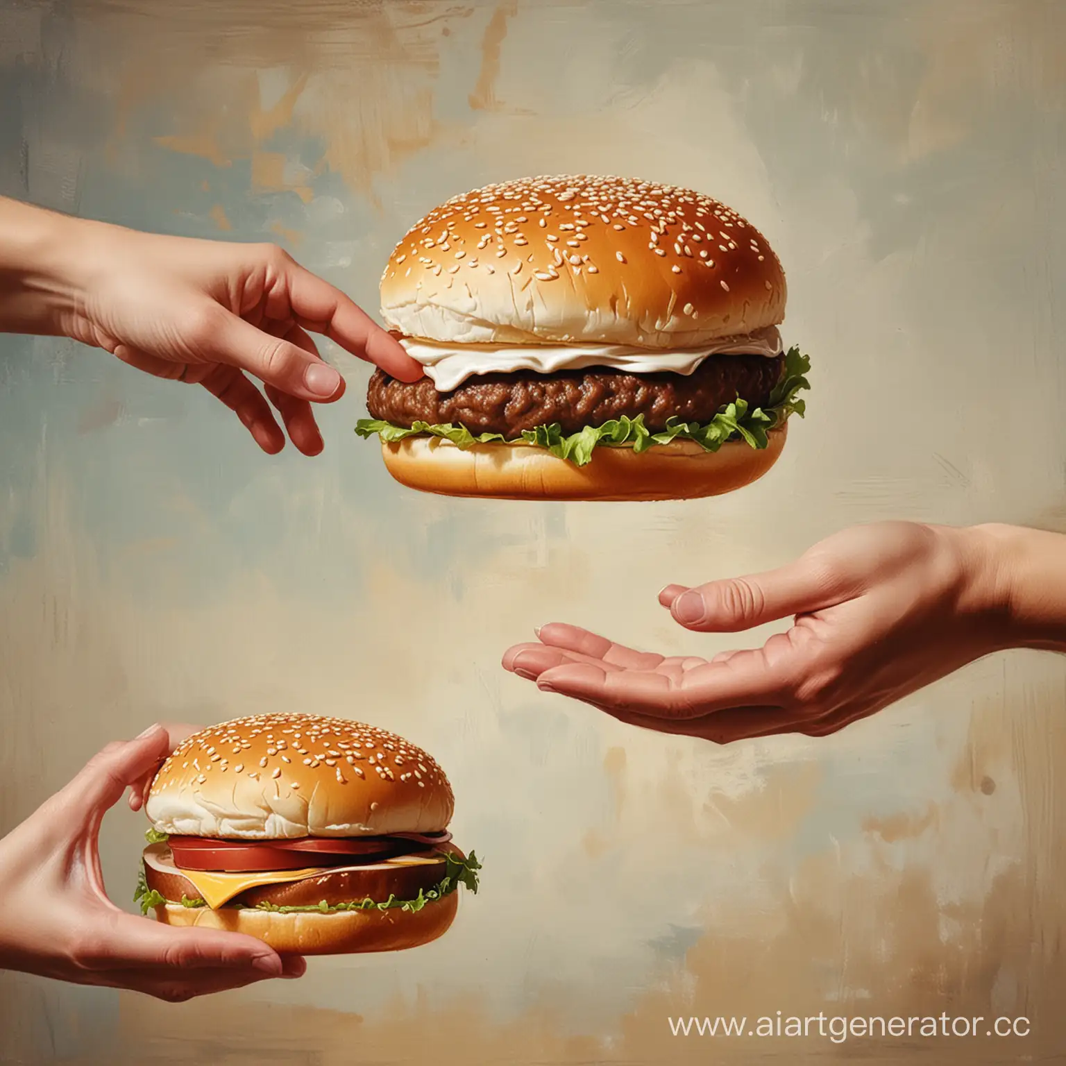 Divine-Hands-Holding-Burger-Modern-Interpretation-of-Creation-of-Adam