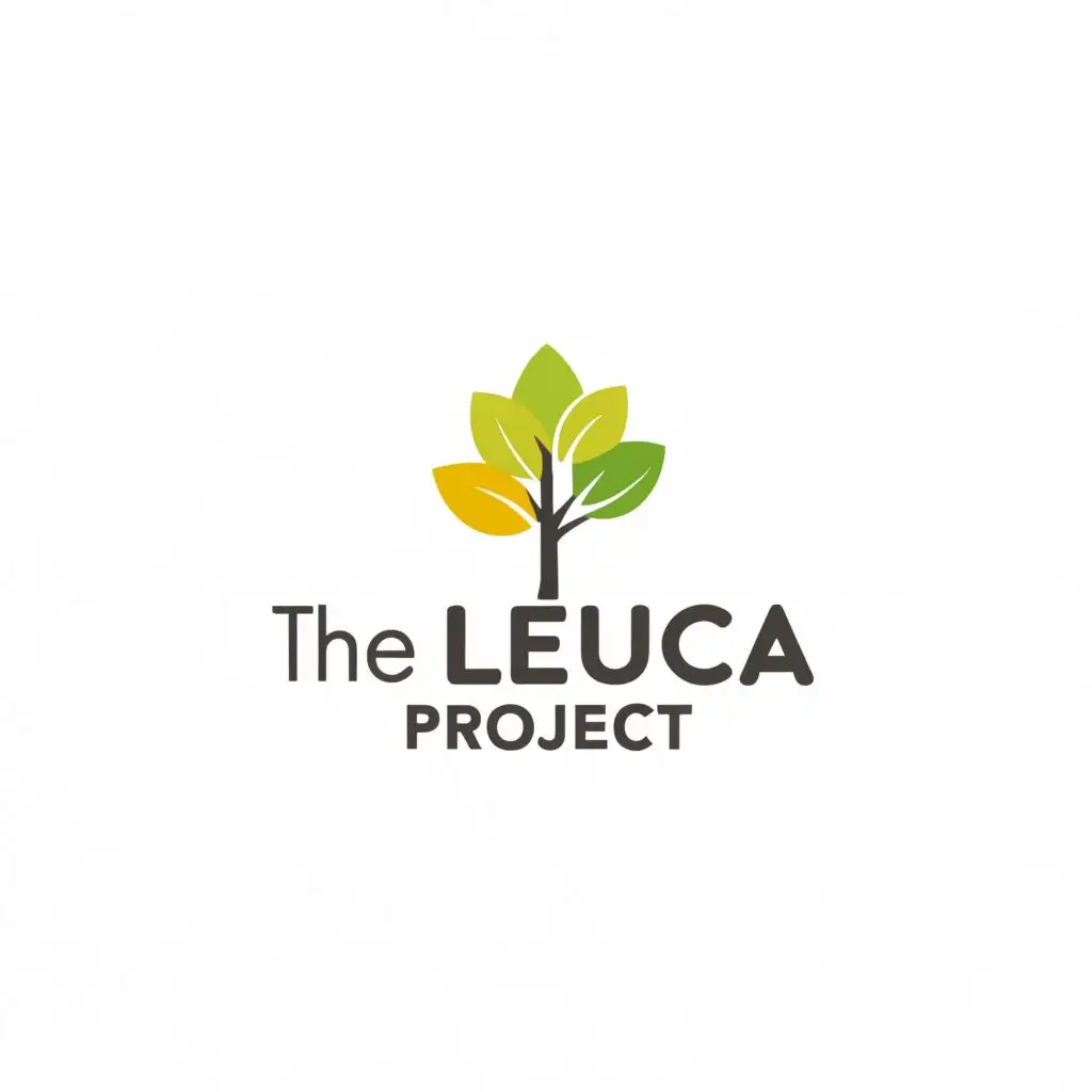 logo, A simple small tree or leaf, with the text "The Leuca Project", typography