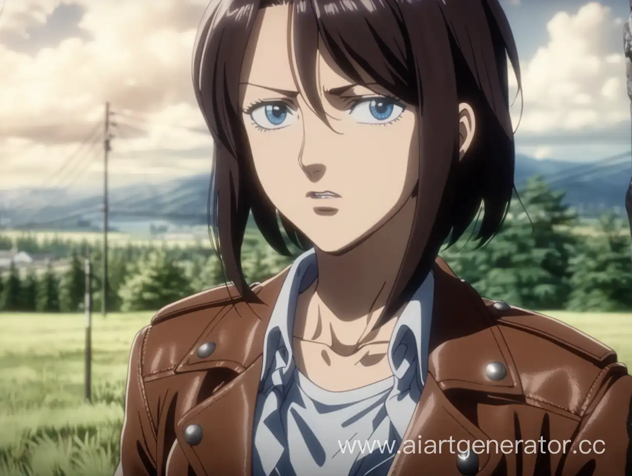 Intense-Female-Character-in-Nature-DarkBrown-Hair-White-Skin-and-Leather-Jacket-Attack-on-Titan-Season-4