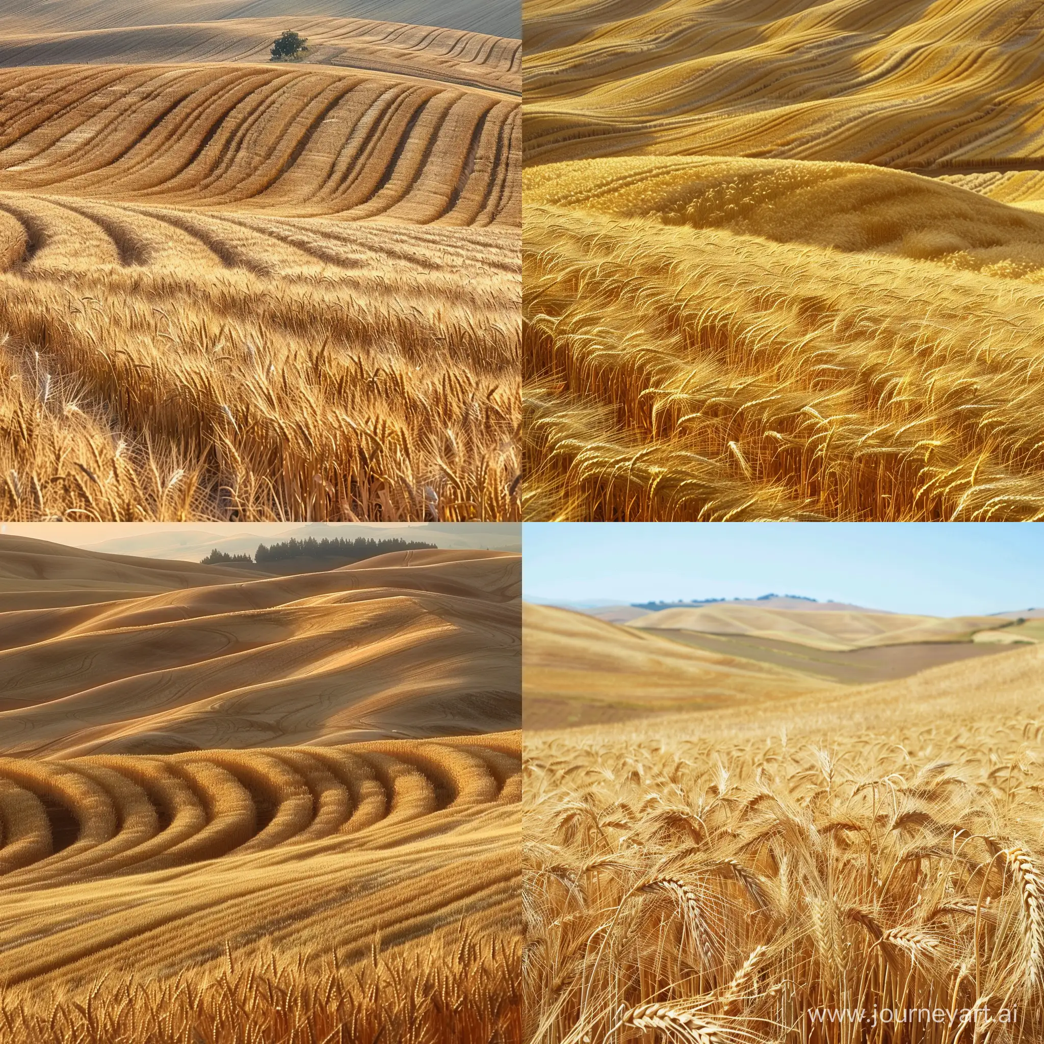 холмистая местность, засеянная золотистой пшеницей