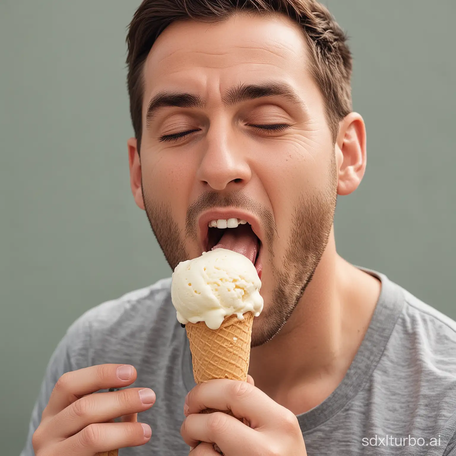 a man licking ice cream