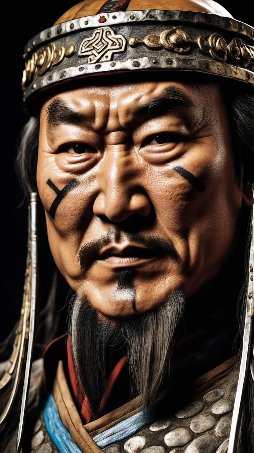 Genghis Khan Portrait in Brooding Shadows