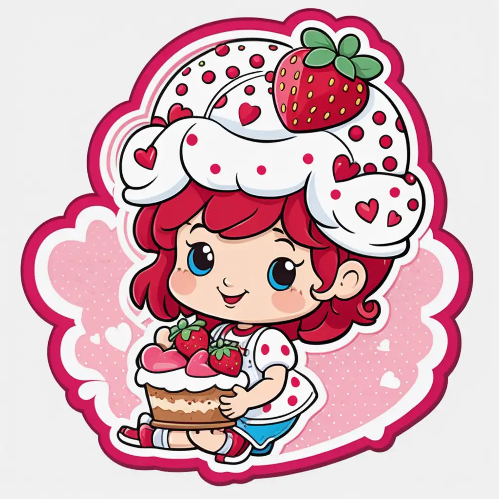 valentine Sticker, strawberry shortcake Delightful with Sprinkles valentine,cartoon, contour, 
vector, white background