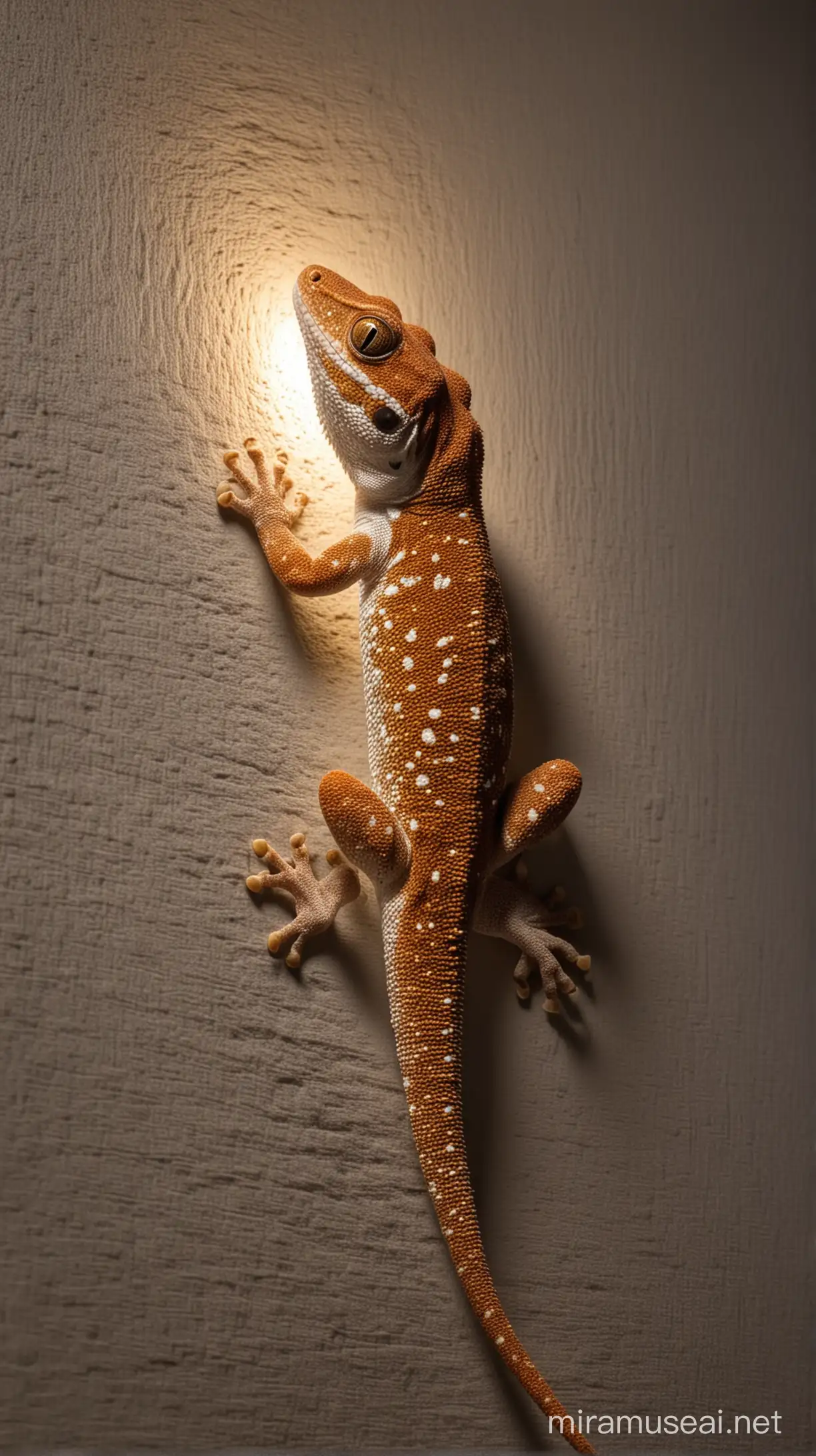 make a gecko on the wall at night, image quality like an award-winning image.