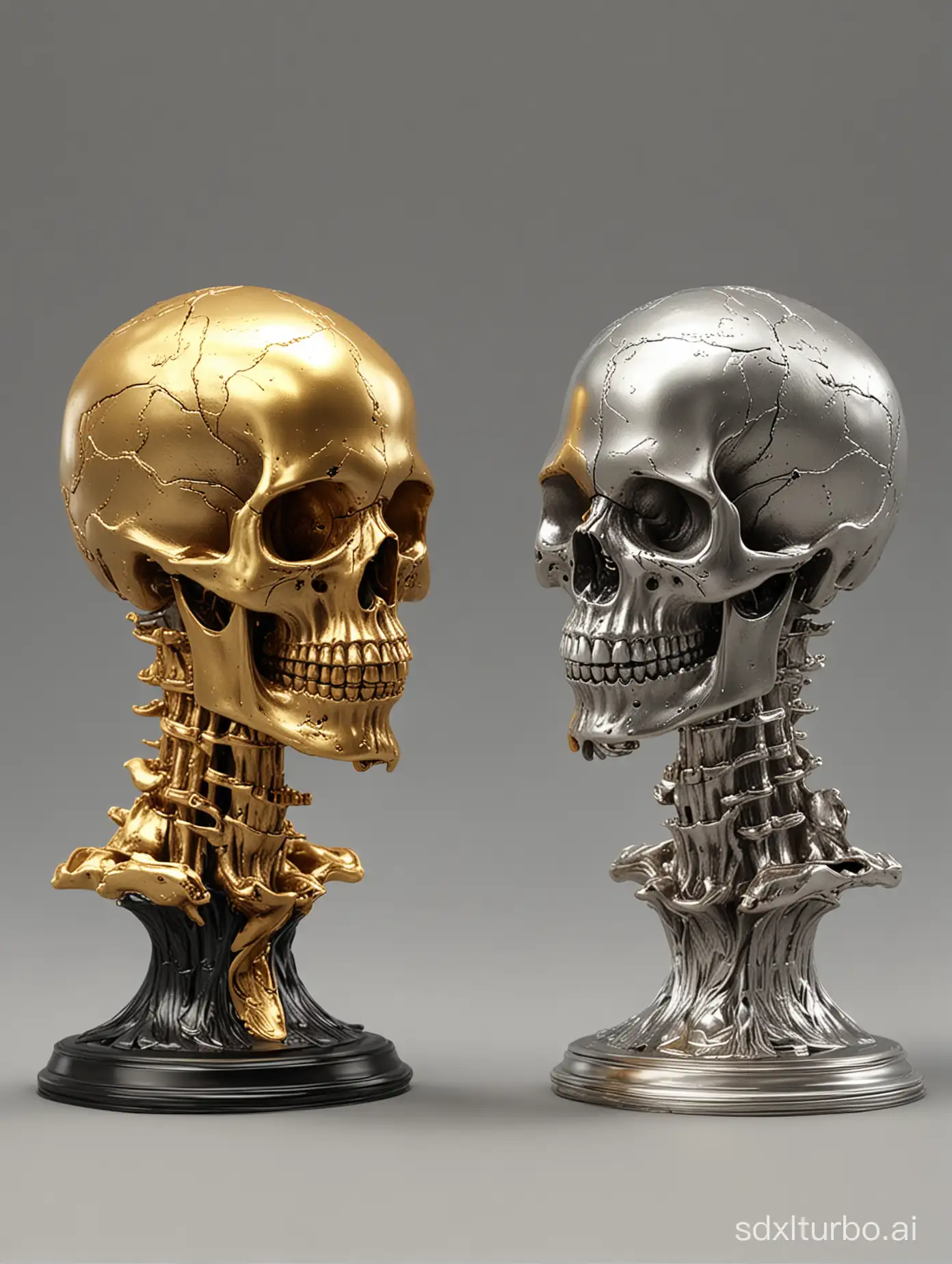 Golden-and-Silver-Skulls-Posed-Together-Masterpiece-of-Delicately-Realistic-Art