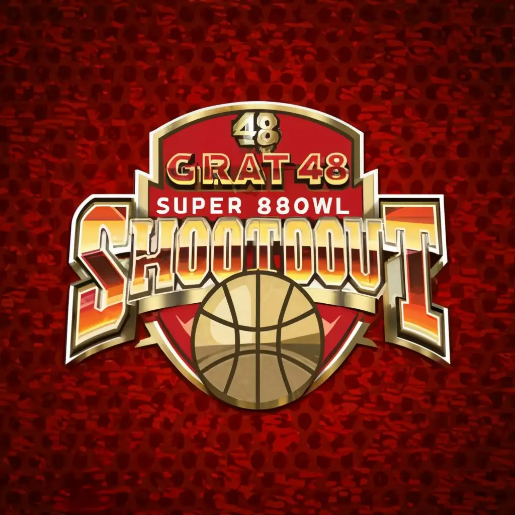 logo, Basketball, Red, Gold, with the text "Great 48 Super Bowl Shootout LIX", typography, be used in Sports Fitness industry