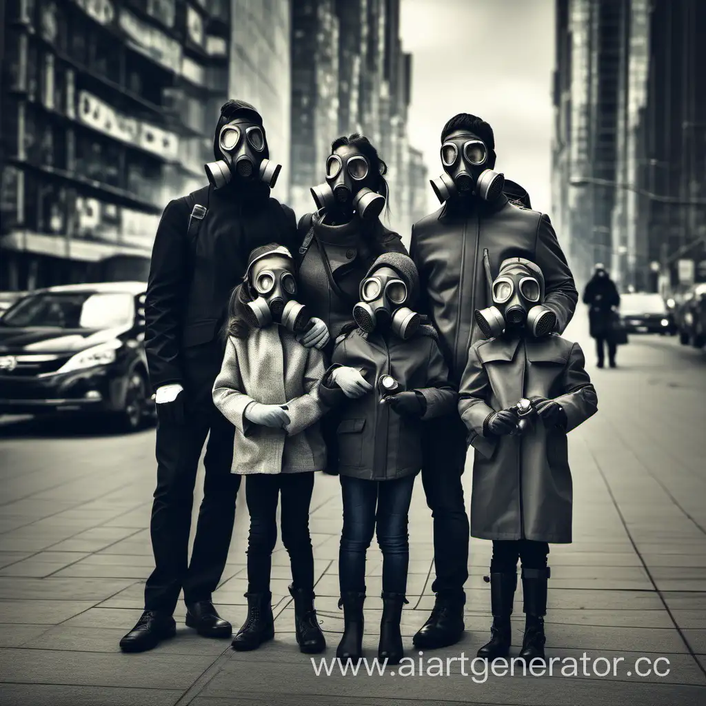 Urban-Family-Wearing-Gas-Masks-in-the-City