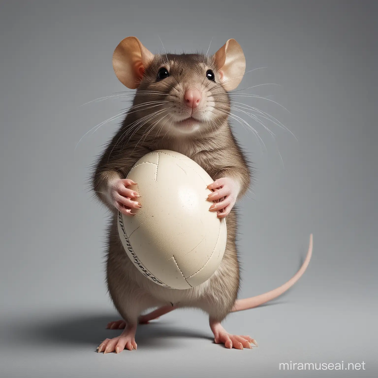 Playful Rat Holding a Rugby Ball