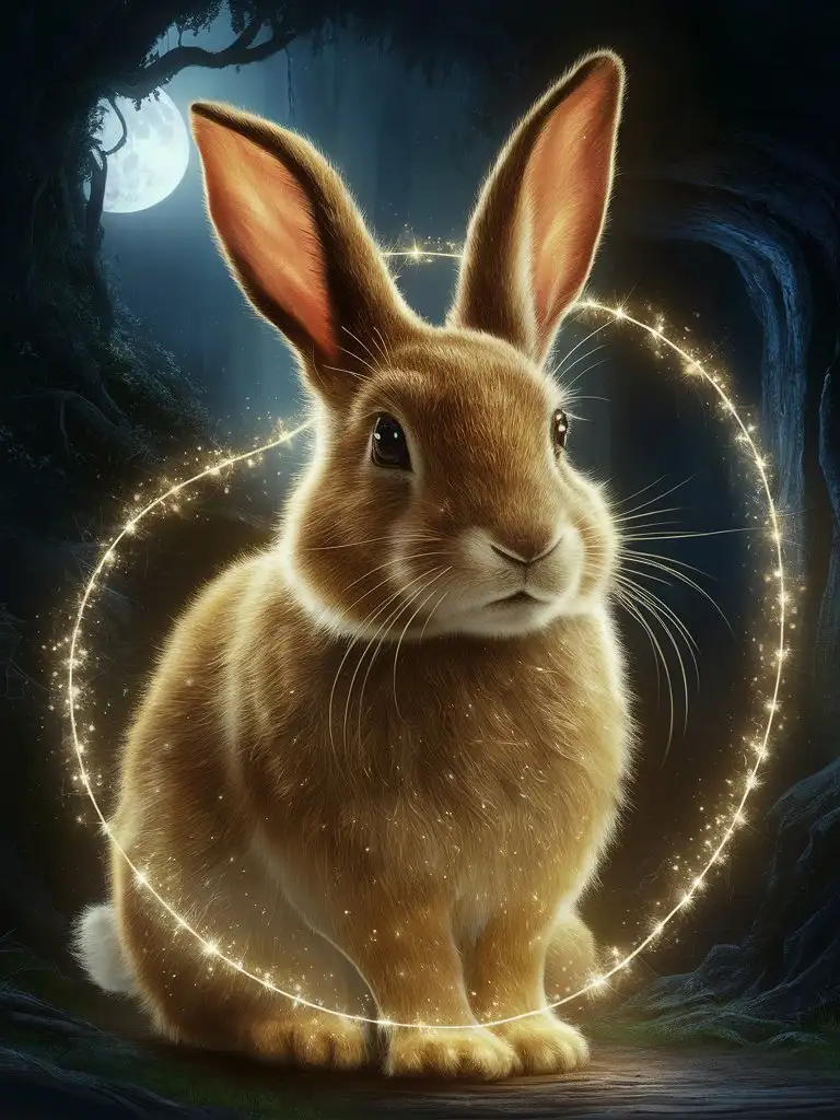 realistic, fantasy, magic lights rabbit