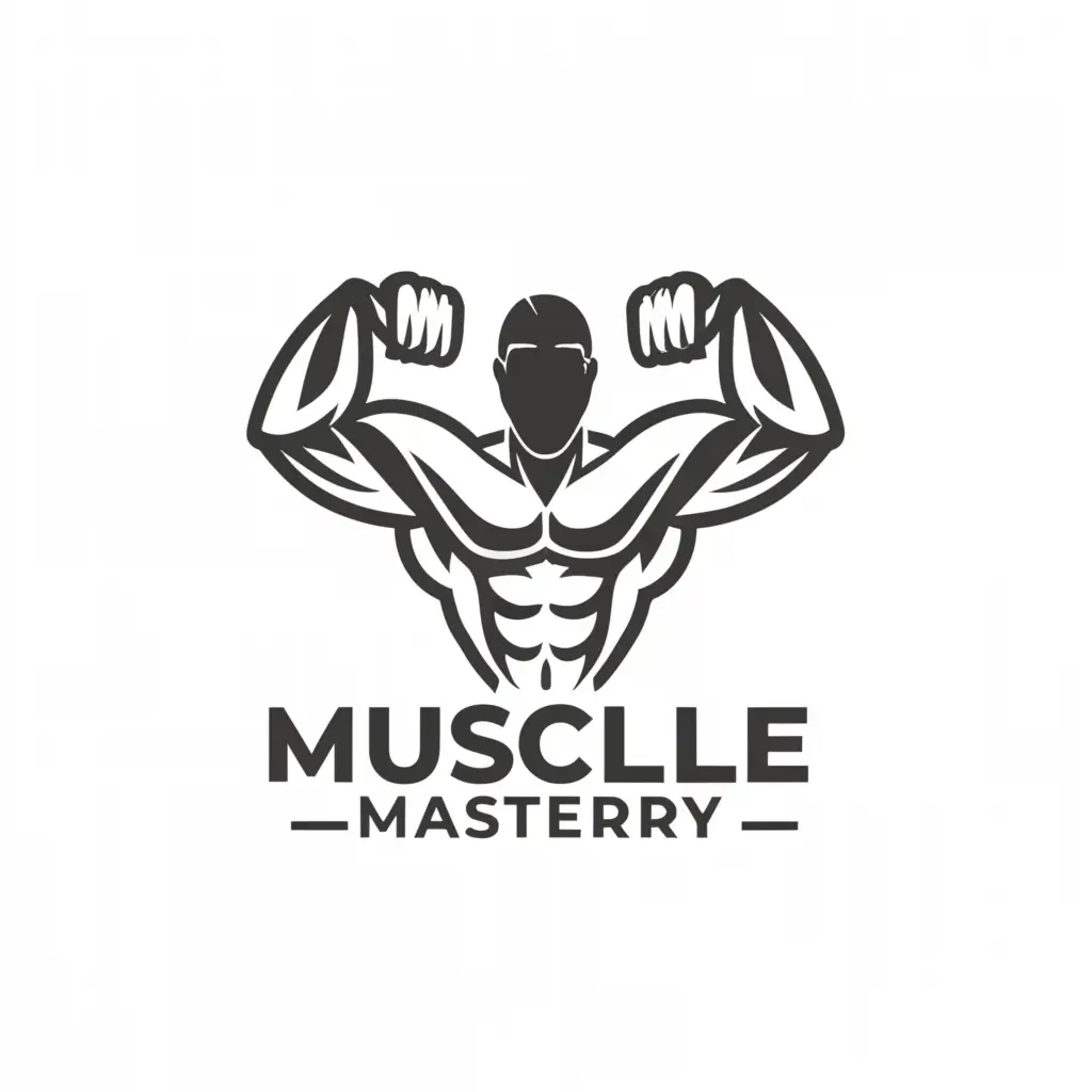 a logo design,with the text "MuscleMastery", main symbol:Athletic body,Moderate,be used in Sports Fitness industry,clear background