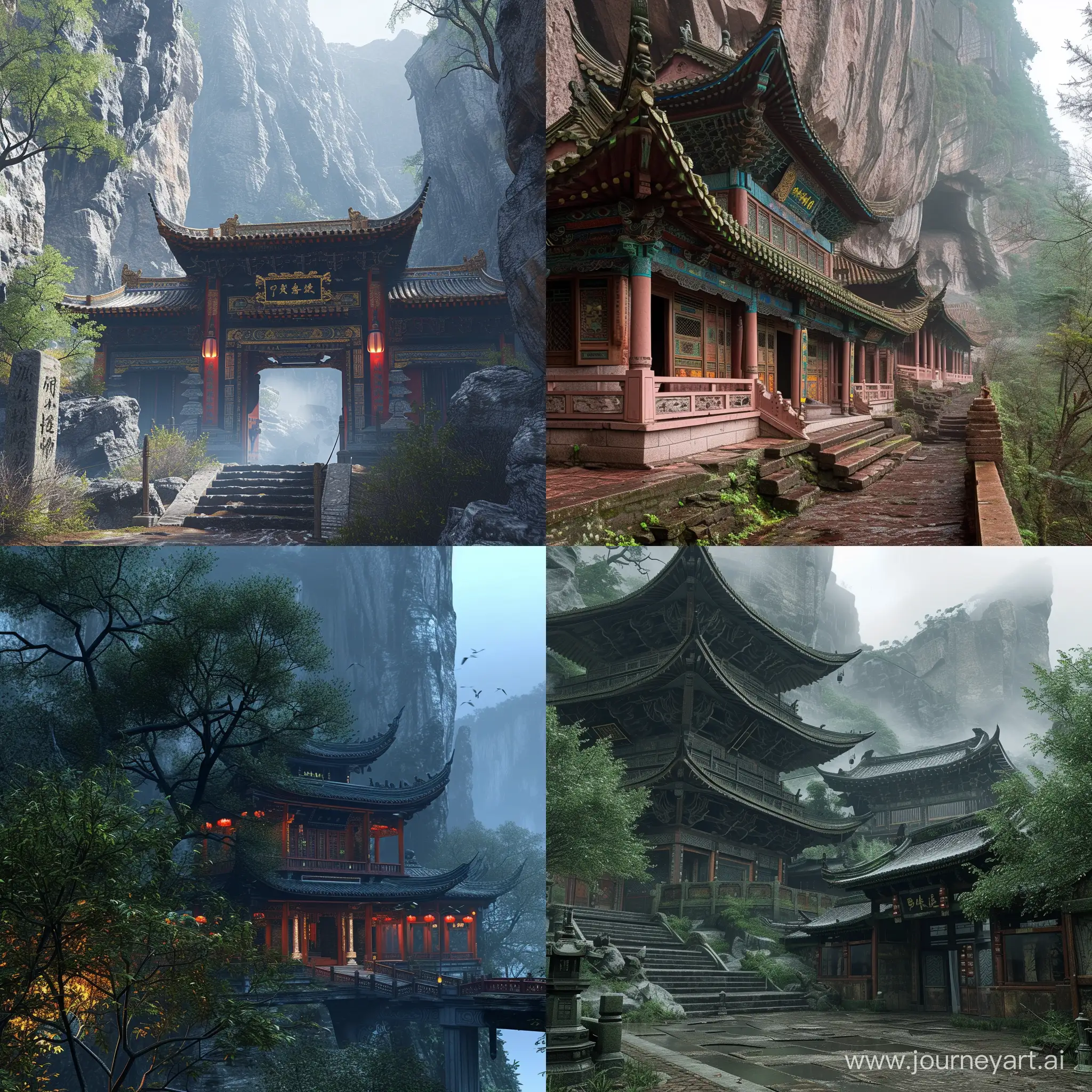 Mystical-Ancient-Chinese-Temple-at-the-Foot-of-the-Mountain
