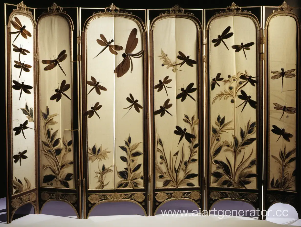 18th-Century-French-Wooden-Folding-Screen-with-Decorative-Leaves-and-Dragonflies